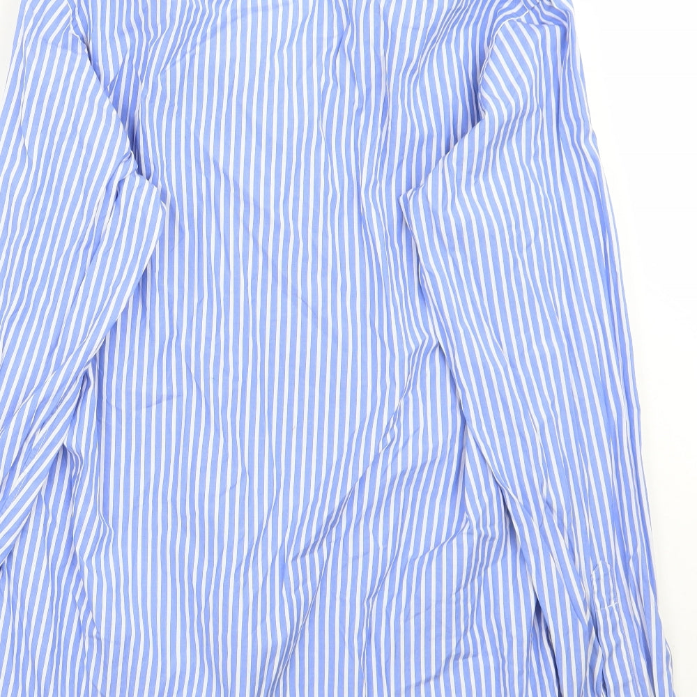 Drakes Mens Blue Striped   Button-Up Size 16
