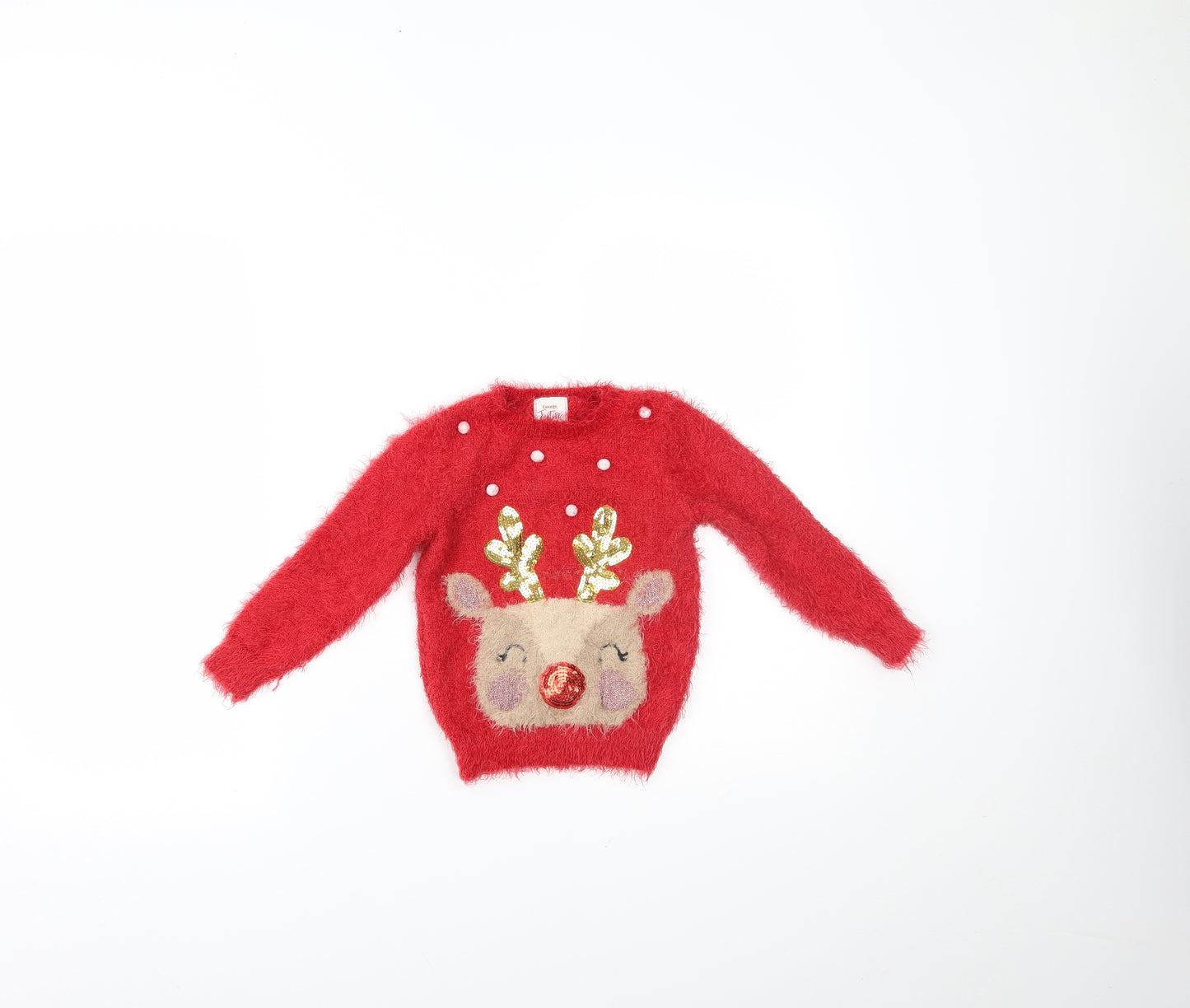 George Girls Red   Pullover Jumper Size 3-4 Years  - christmas