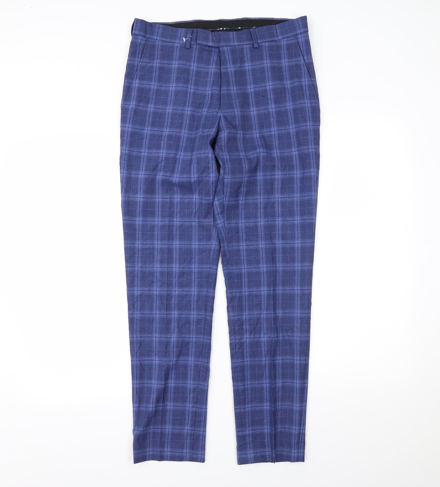 Marks and Spencer Mens Blue Plaid  Trousers  Size 30 L27 in