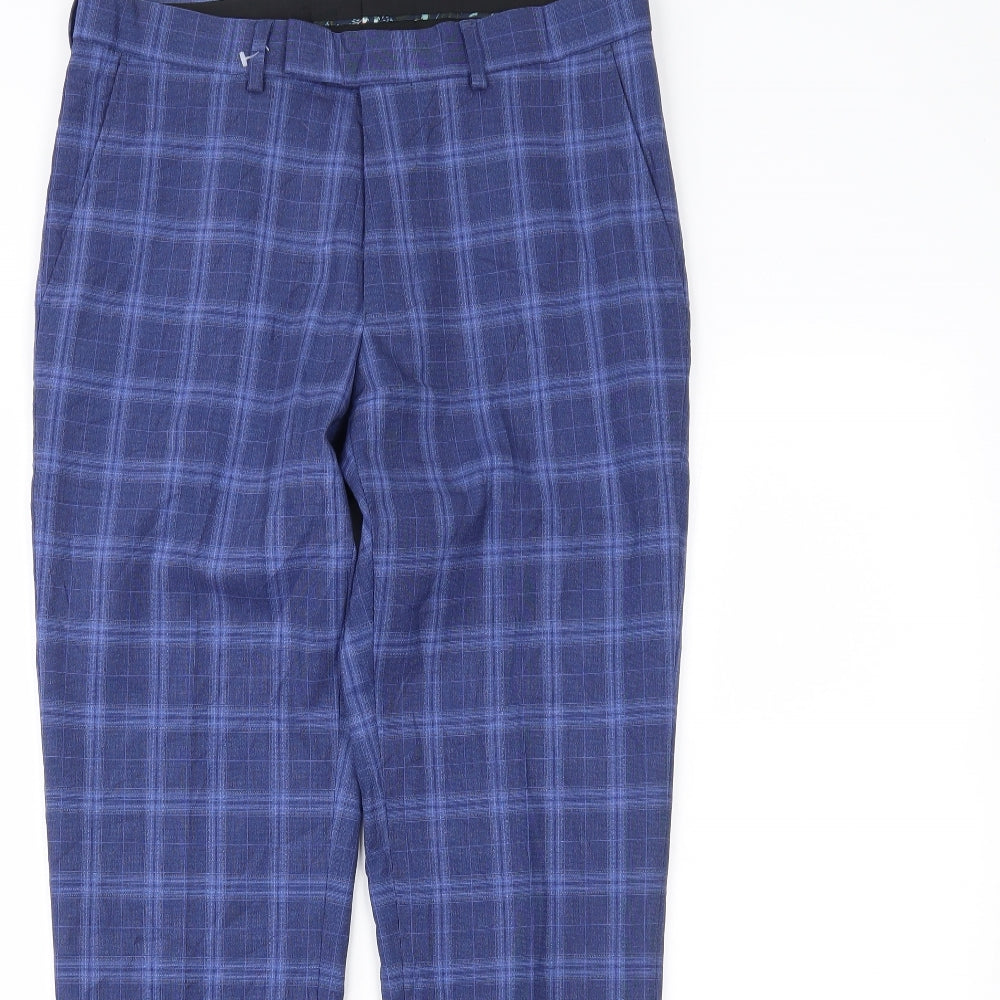Marks and Spencer Mens Blue Plaid  Trousers  Size 30 L27 in