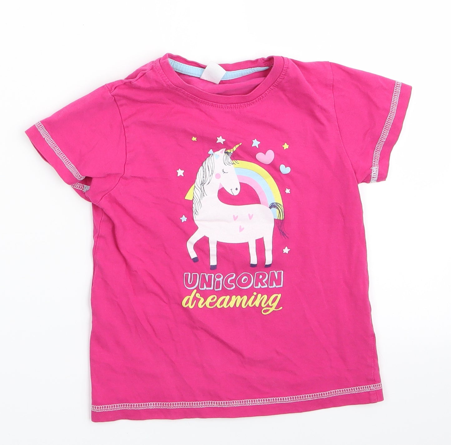Preworn Girls Pink Animal Print   Pyjama Top Size 4-5 Years  - Unicorn Dreaming