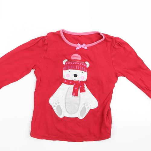 George Girls Red Animal Print   Pyjama Top Size 5-6 Years  - Polar Bear with hat