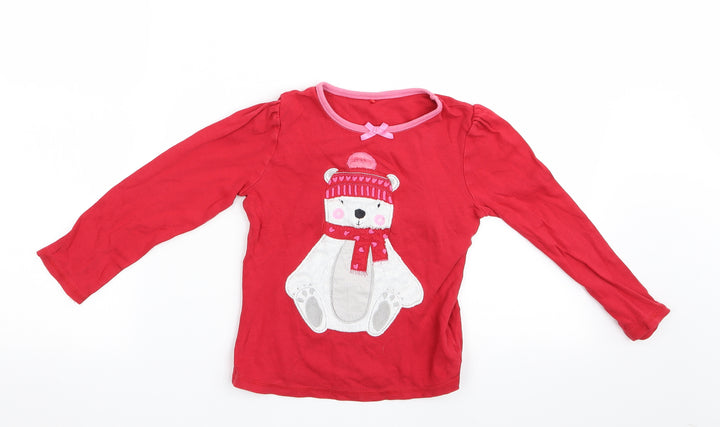 George Girls Red Animal Print Pyjama Top Size 5-6 Years - Polar Bear with hat