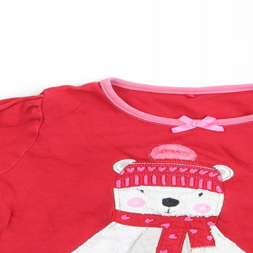 George Girls Red Animal Print   Pyjama Top Size 5-6 Years  - Polar Bear with hat