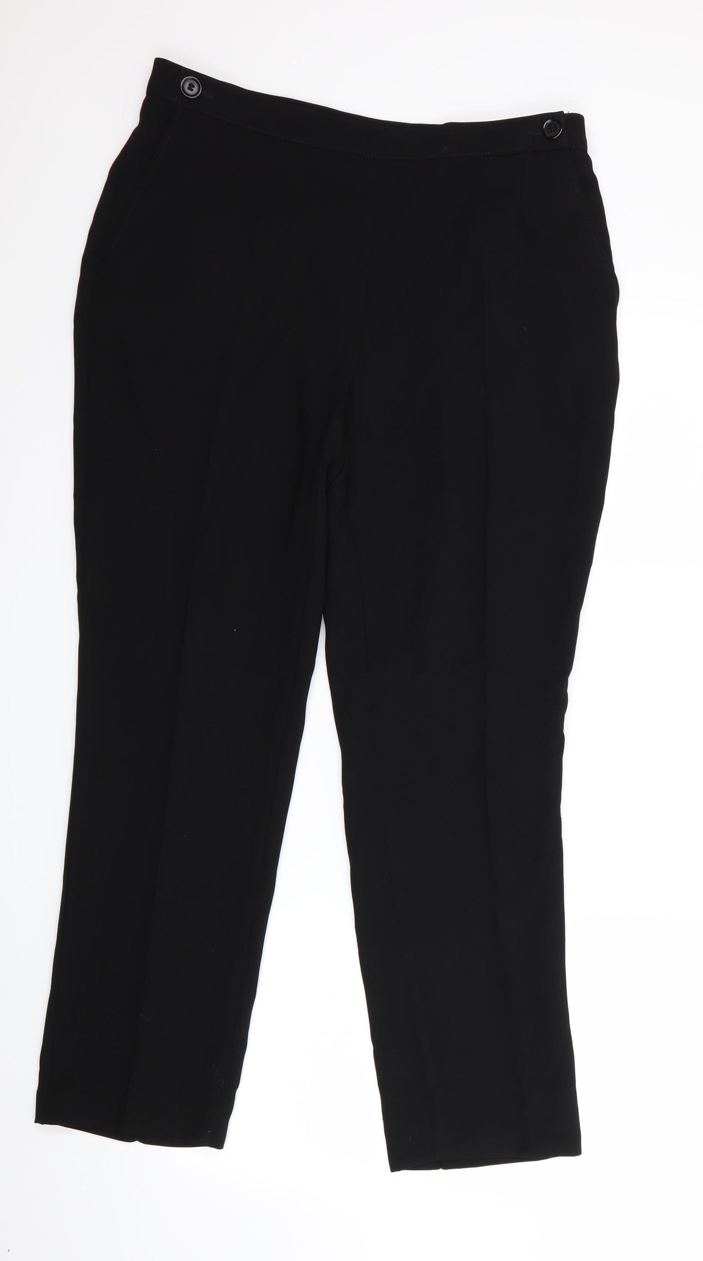 Marks and Spencer Womens Black   Trousers  Size 14 L28 in - Front Button Up no Zip