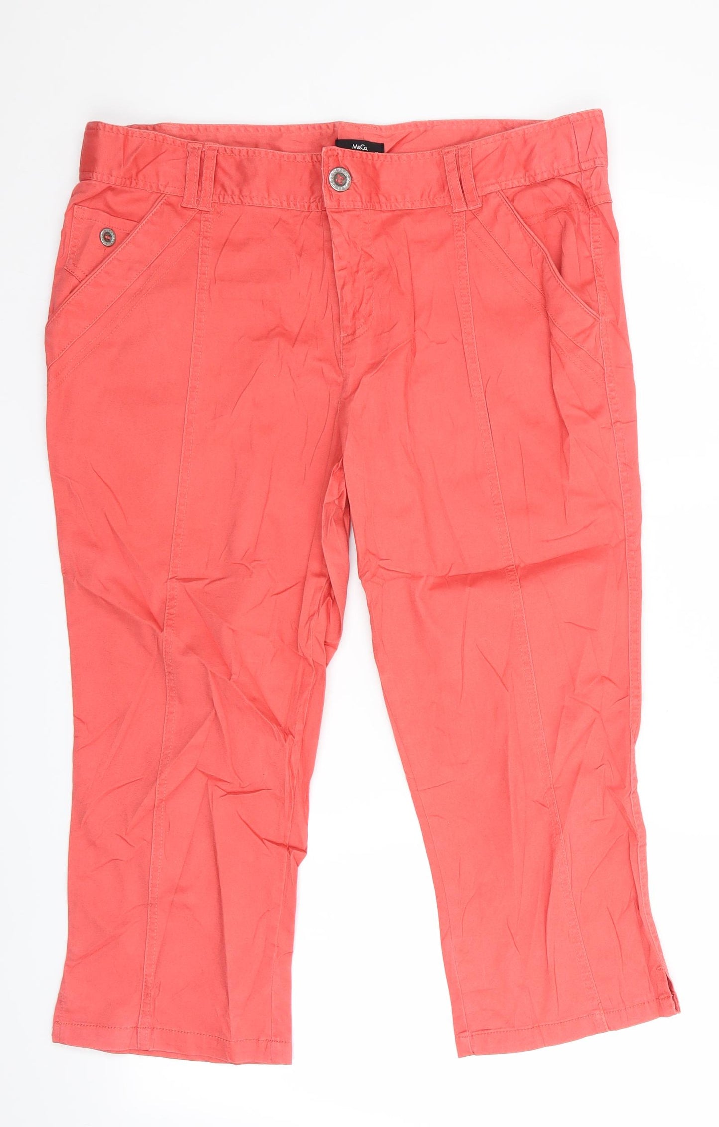M&Co Womens Orange   Cropped Trousers Size 16 L22 in