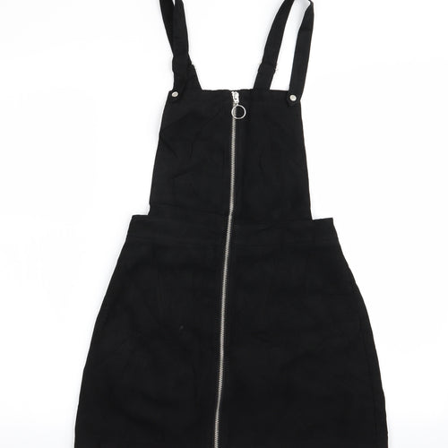 Divided Womens Black   Pinafore/Dungaree Dress  Size 6  - Suede Effect
