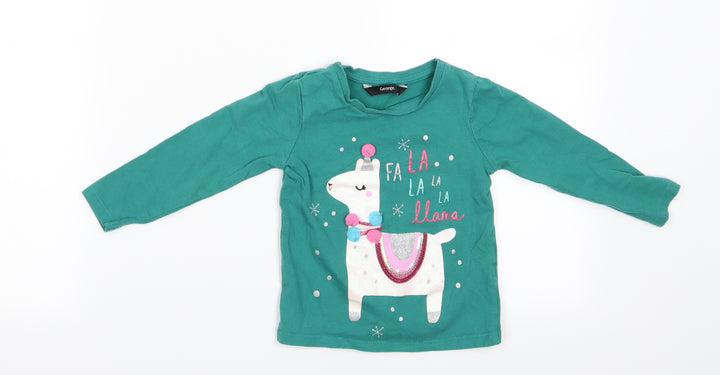 George Girls Green Animal Print Basic T-Shirt Size 12-18 Months - Fa La La Lama