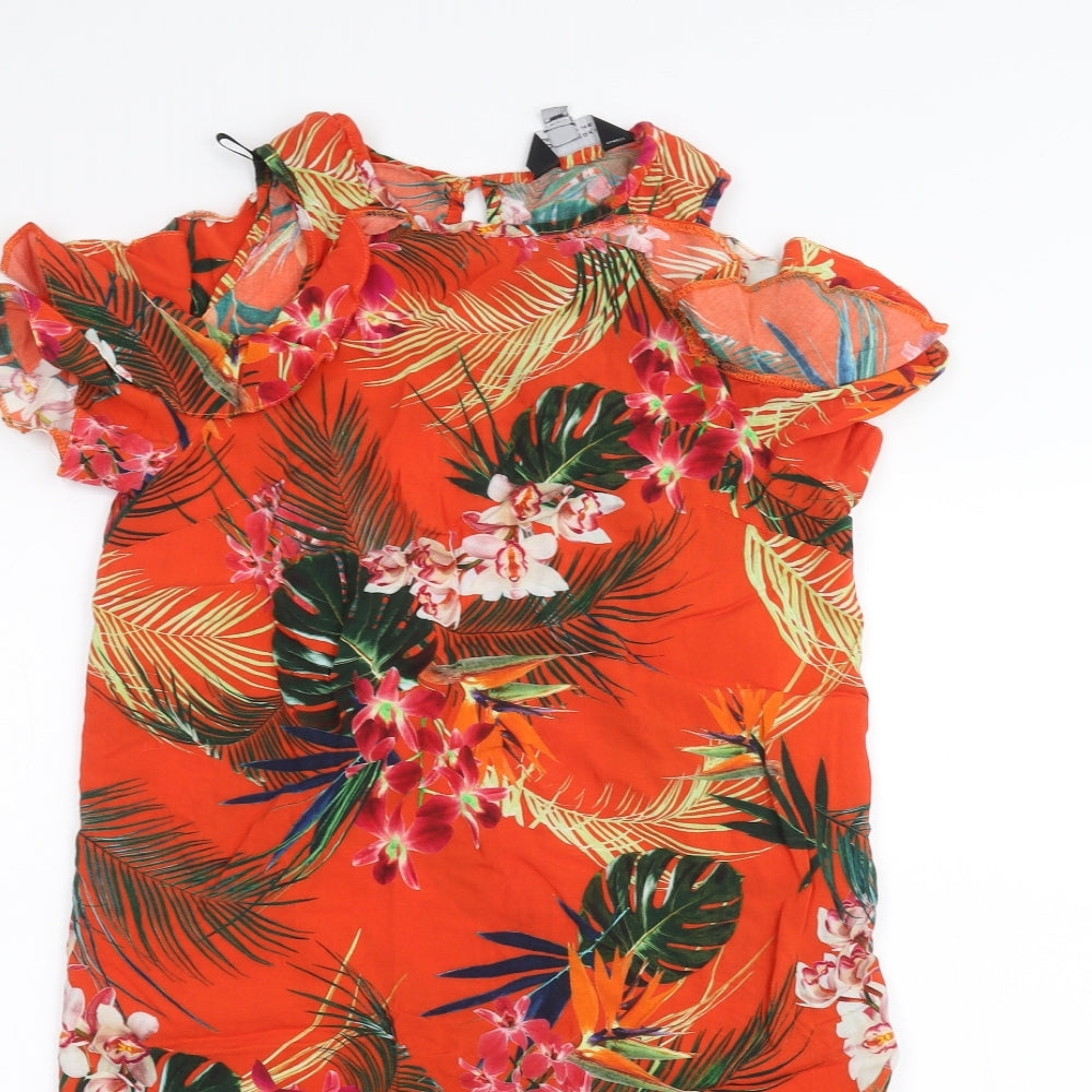 Dorothy Perkins Womens Orange Floral  Basic Blouse Size 10