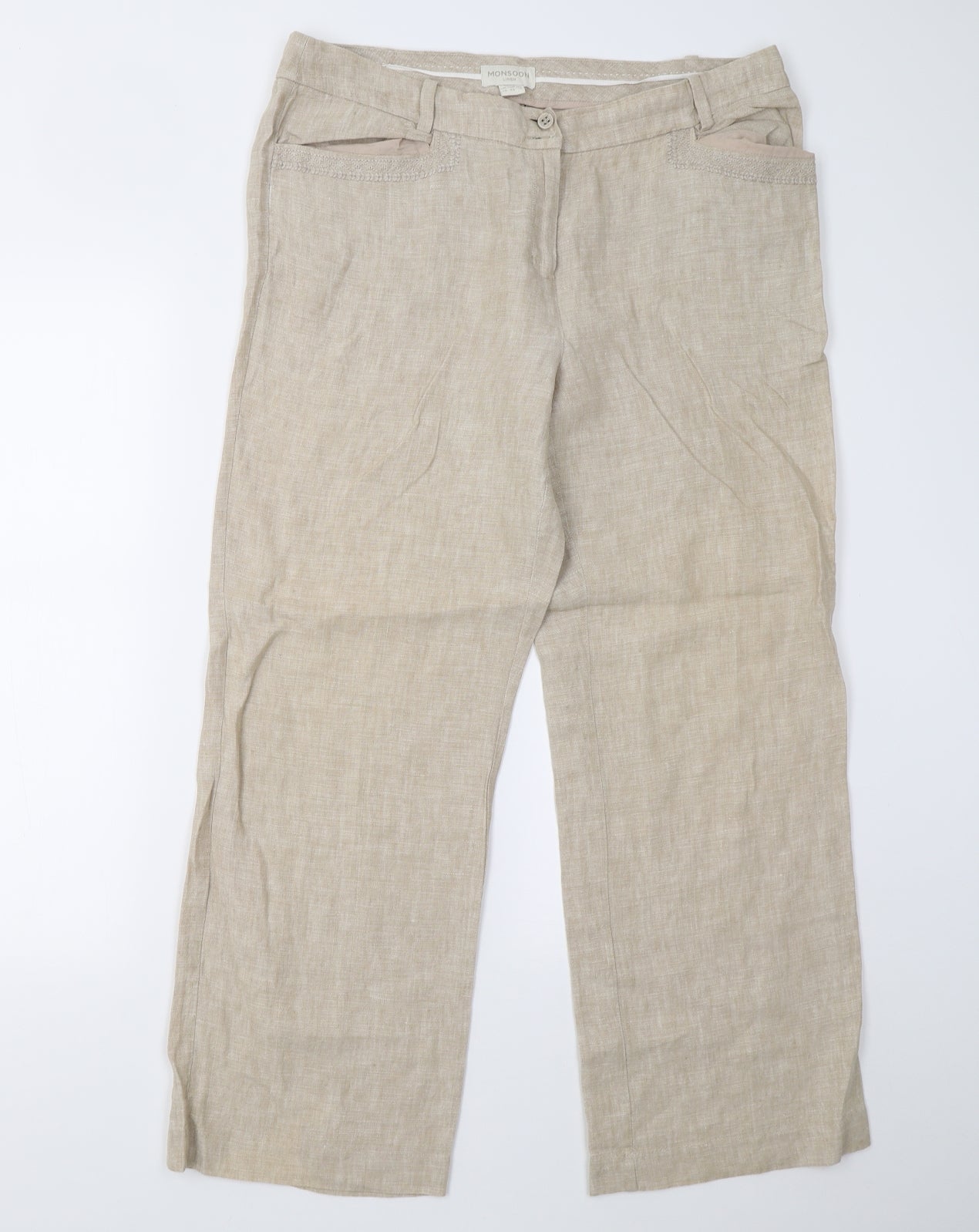 Monsoon Womens Beige   Trousers  Size 14 L27 in