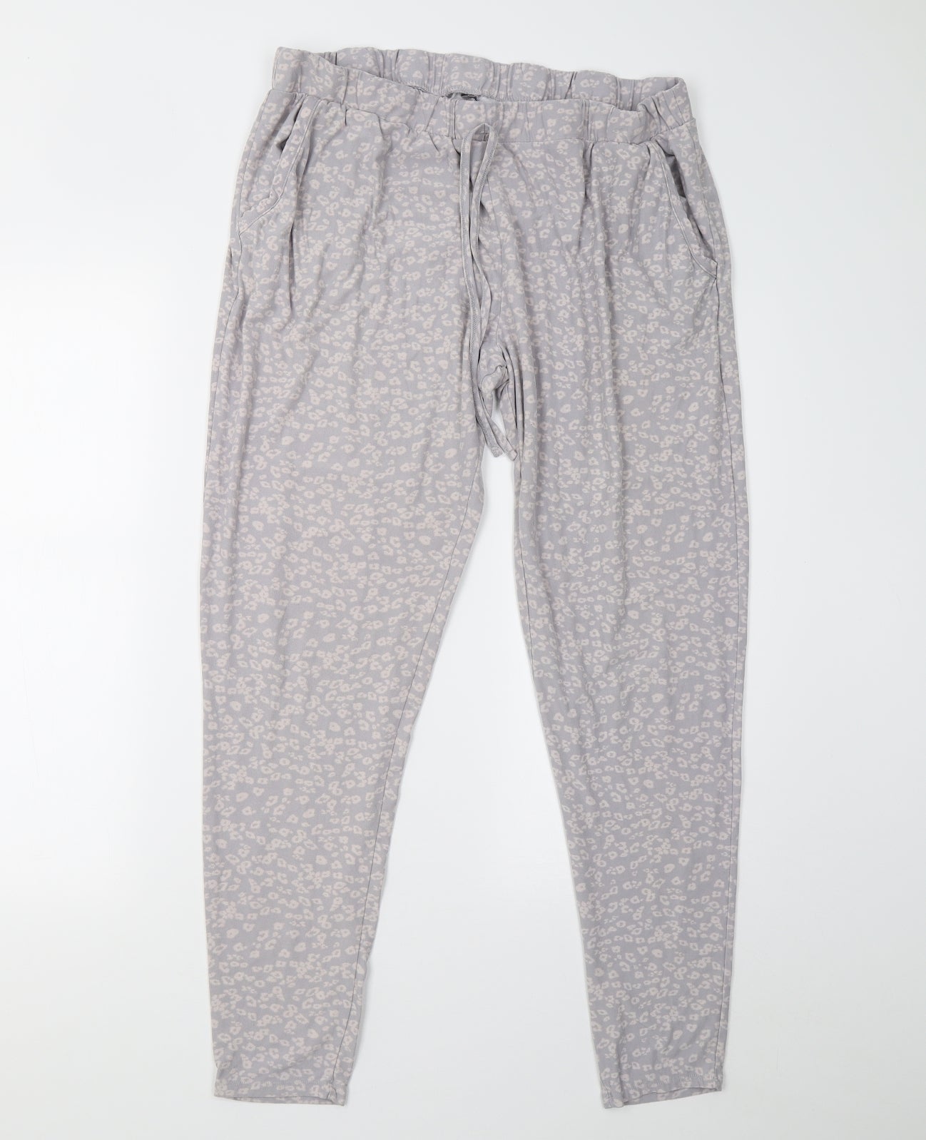 Primark Womens Grey Animal Print Fleece  Pyjama Pants Size L