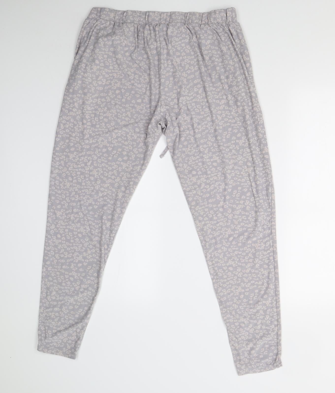 Primark Womens Grey Animal Print Fleece  Pyjama Pants Size L