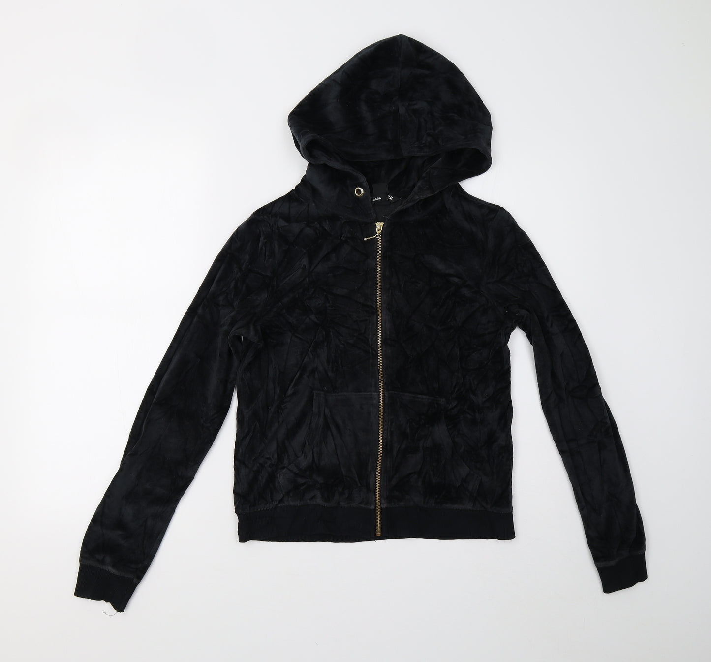 H&M Womens Black  Velour Full Zip Hoodie Size S
