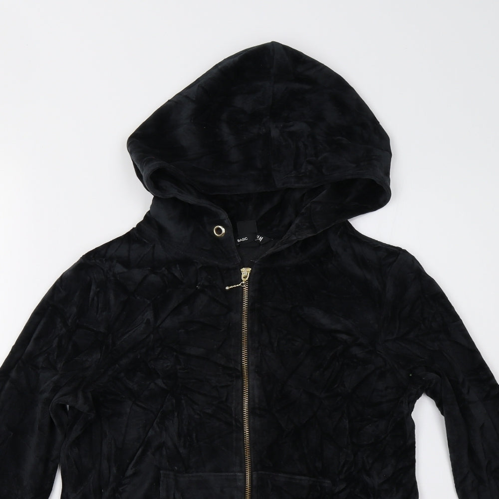 H&M Womens Black  Velour Full Zip Hoodie Size S