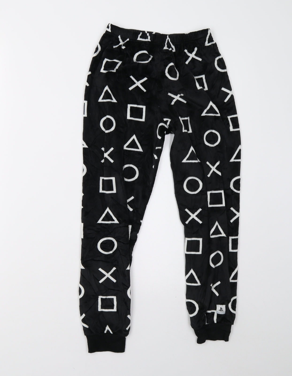 Preworn Boys Black Geometric Fleece  Pyjama Pants Size 8-9 Years