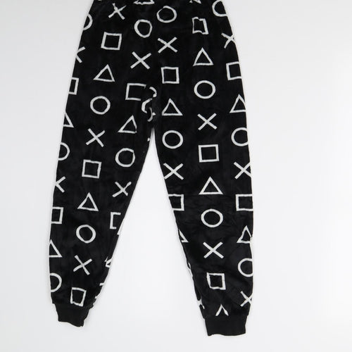 Preworn Boys Black Geometric Fleece  Pyjama Pants Size 8-9 Years