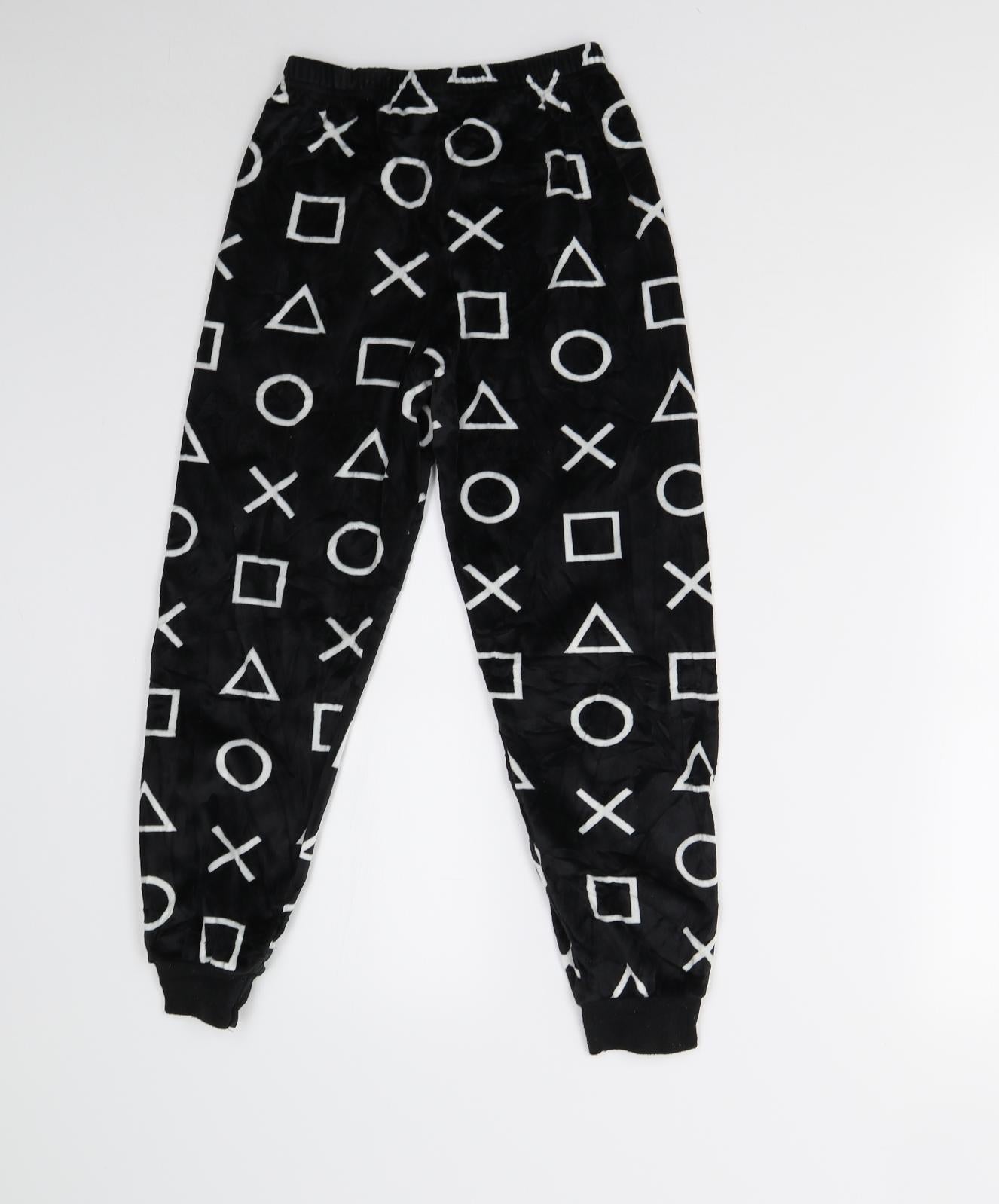 Preworn Boys Black Geometric Fleece  Pyjama Pants Size 8-9 Years