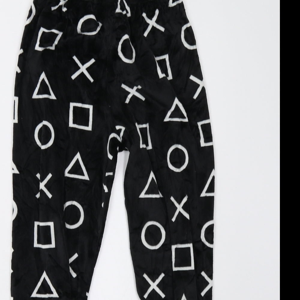 Preworn Boys Black Geometric Fleece  Pyjama Pants Size 8-9 Years