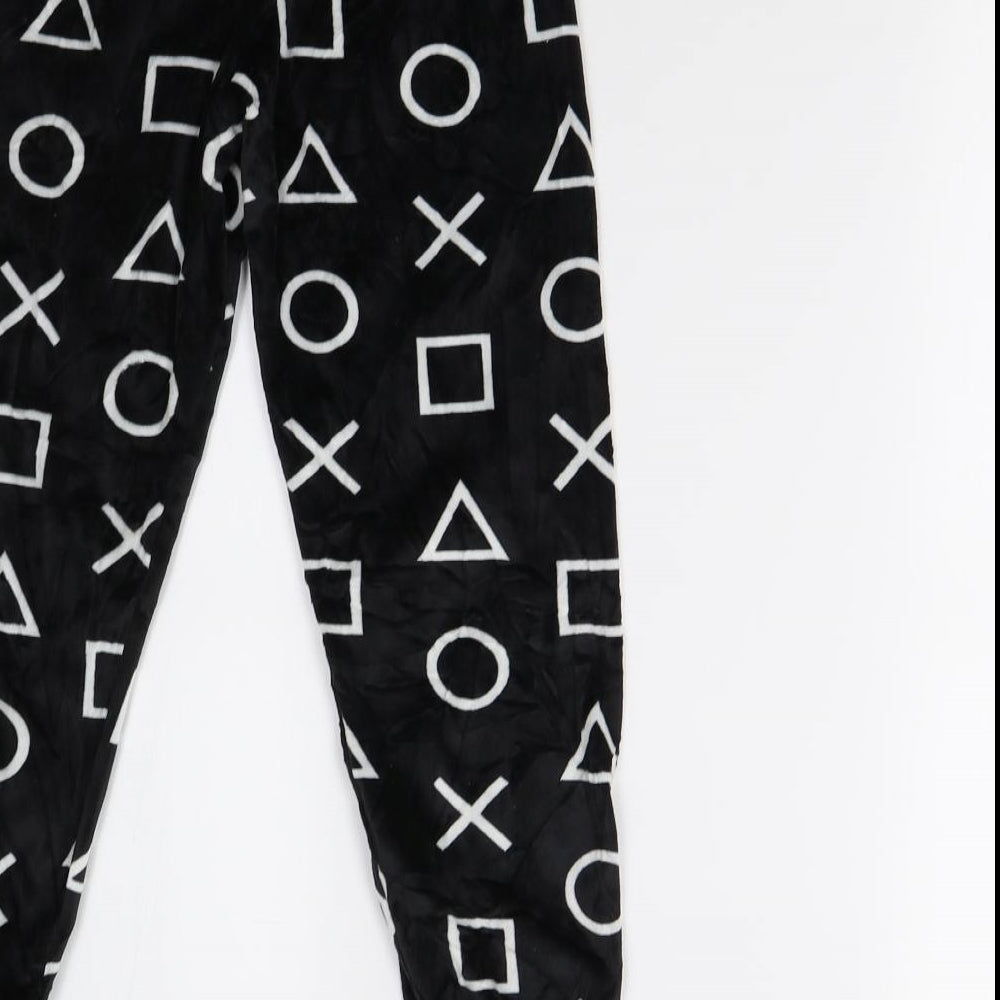Preworn Boys Black Geometric Fleece  Pyjama Pants Size 8-9 Years