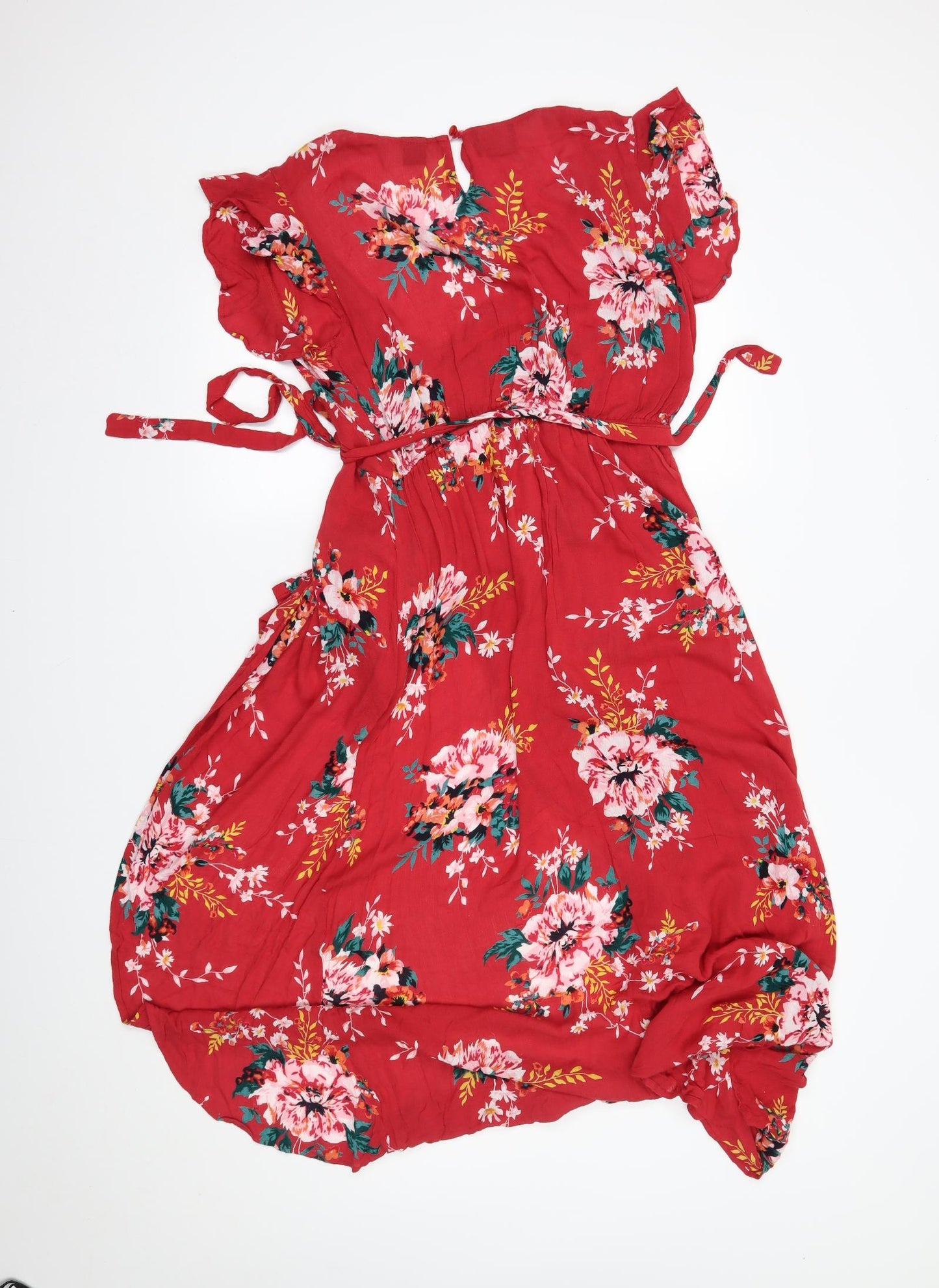 Angie Womens Red Floral  Wrap Dress  Size M