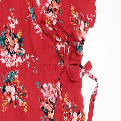 Angie Womens Red Floral  Wrap Dress  Size M