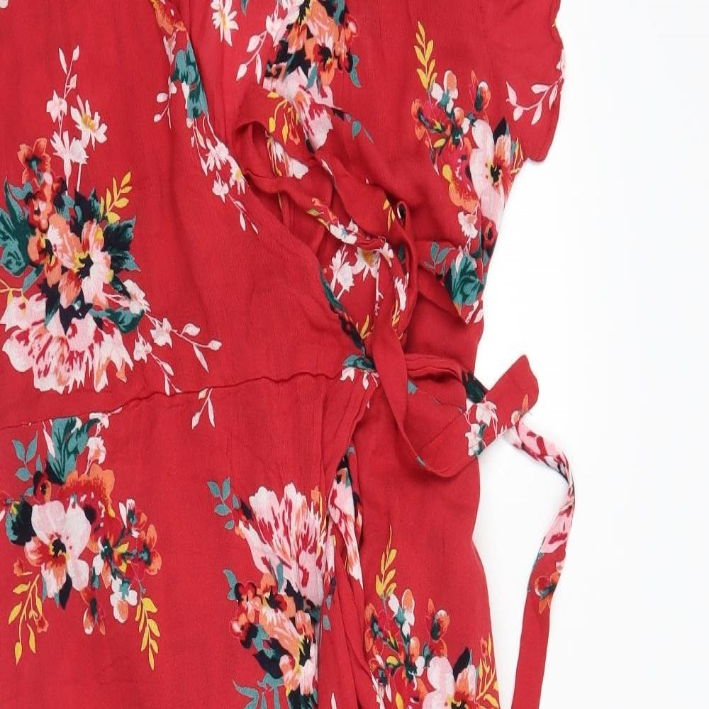 Angie Womens Red Floral  Wrap Dress  Size M