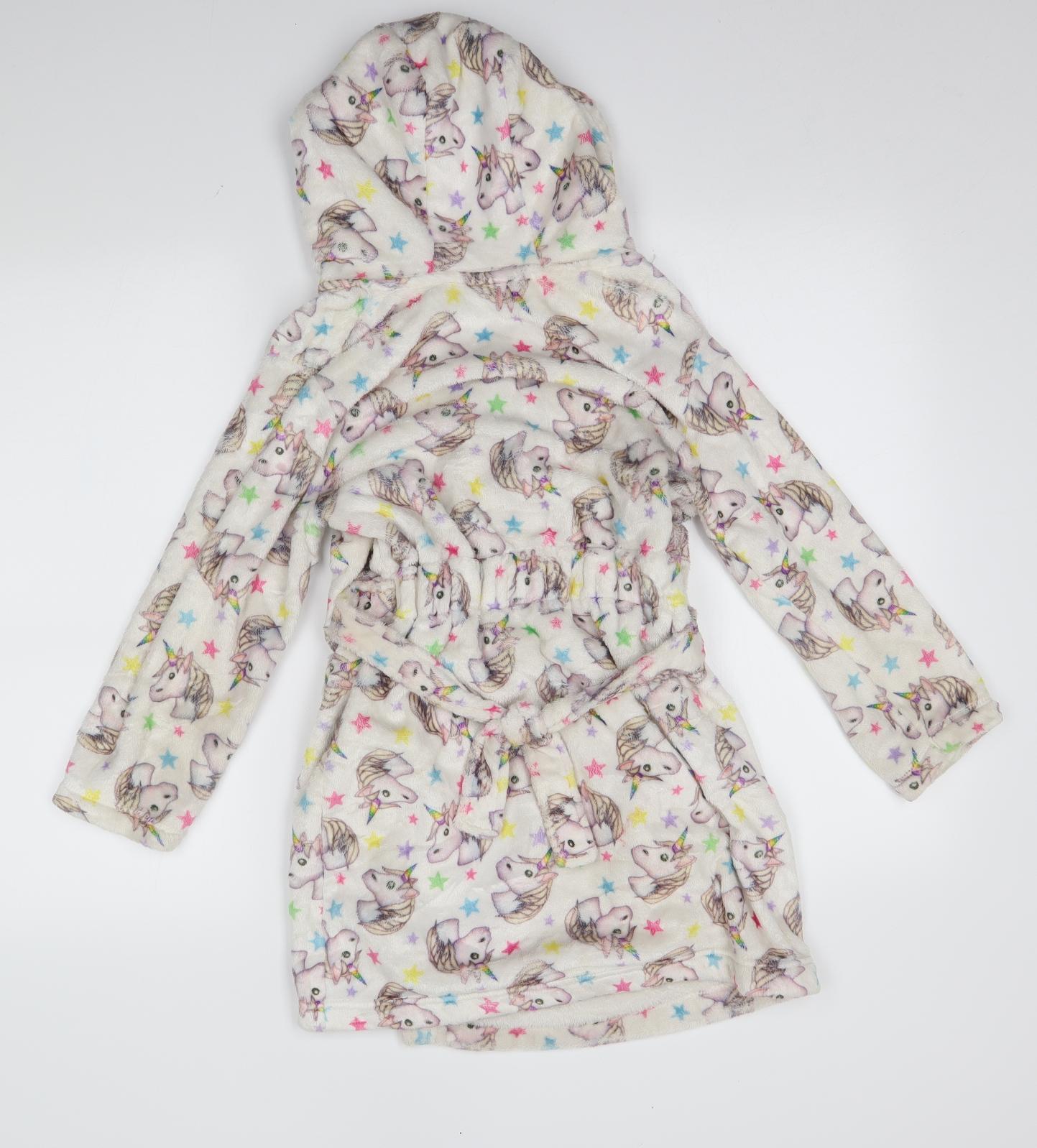 George Girls White    Robe Size 7-8 Years  - unicorn