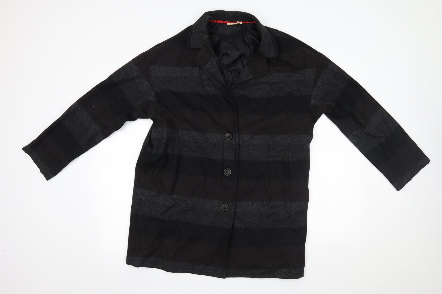 ace delivery Womens Black Striped  Overcoat Coat Size M