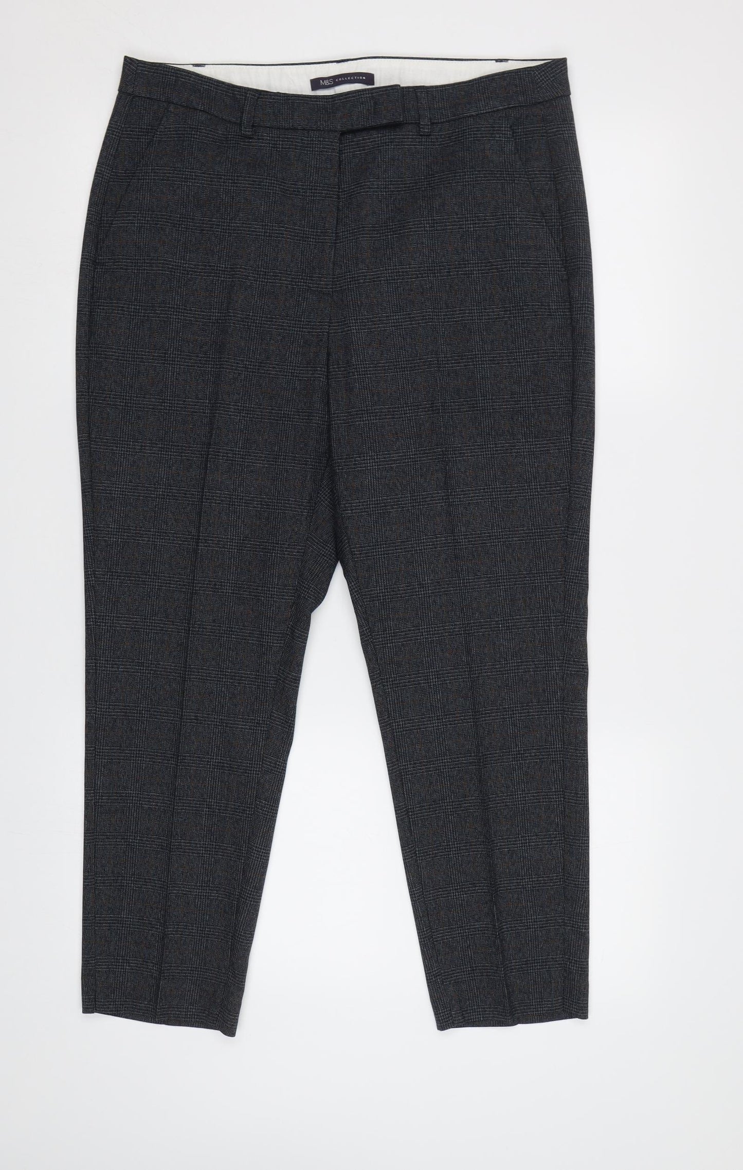 M&S Womens Gold Check  Dress Pants Trousers Size 14 L28 in