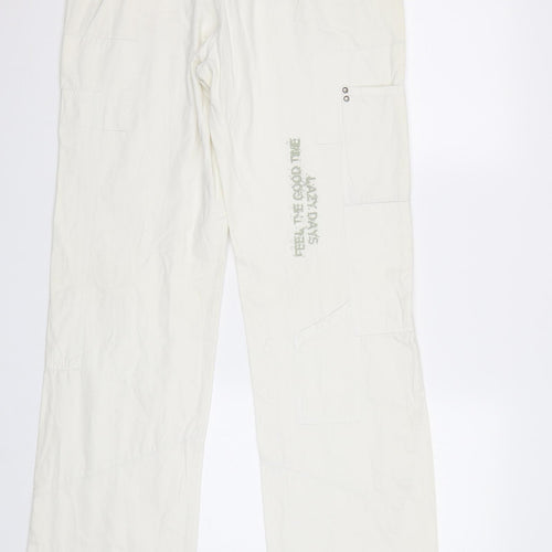 Madonna Womens White   Cargo Trousers Size 14 L32 in