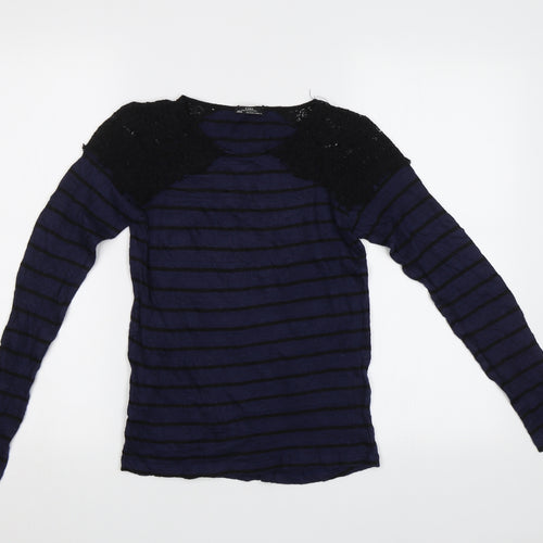 Zara Womens Blue Striped  Basic Blouse Size M