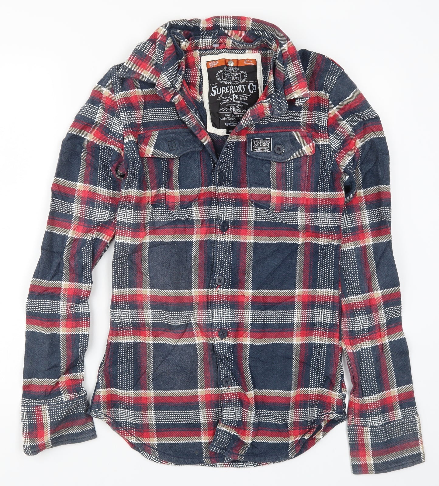 Superdry Mens Blue Check   Button-Up Size S  - Red