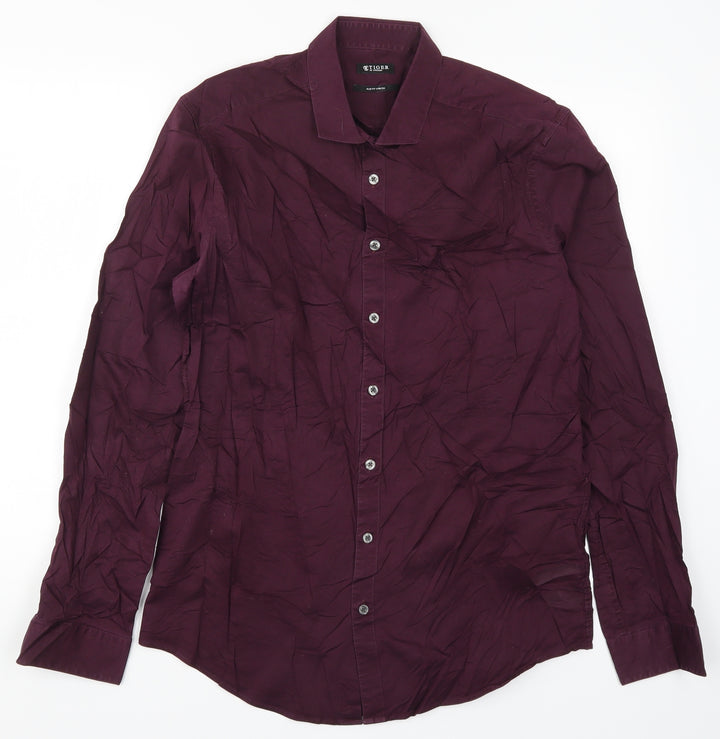 Tiger Mens Purple    Button-Up Size L