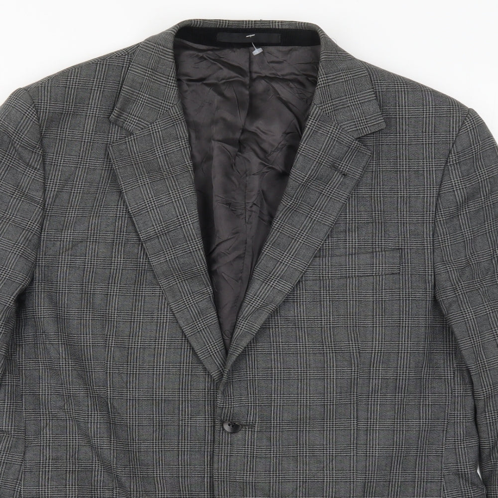 Azzaro Mens Grey Check  Jacket Suit Jacket Size 44