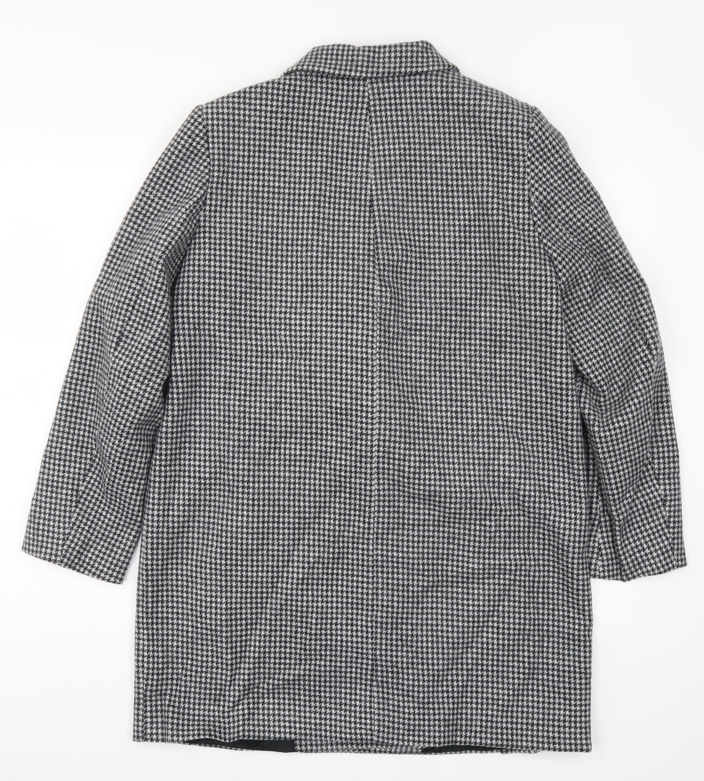 Zara Womens Black Houndstooth  Pea Coat Coat Size L  - Black and White