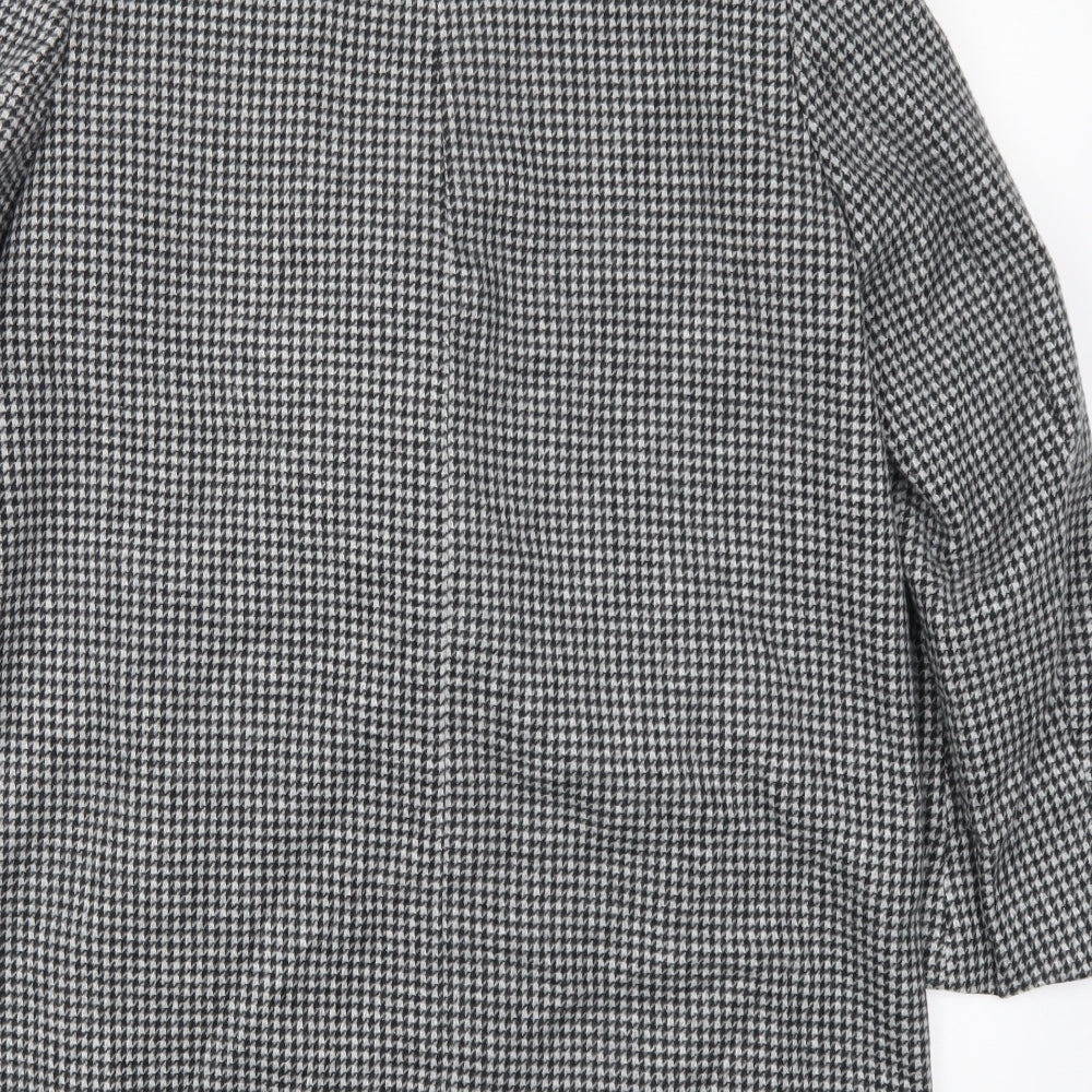 Zara Womens Black Houndstooth  Pea Coat Coat Size L  - Black and White