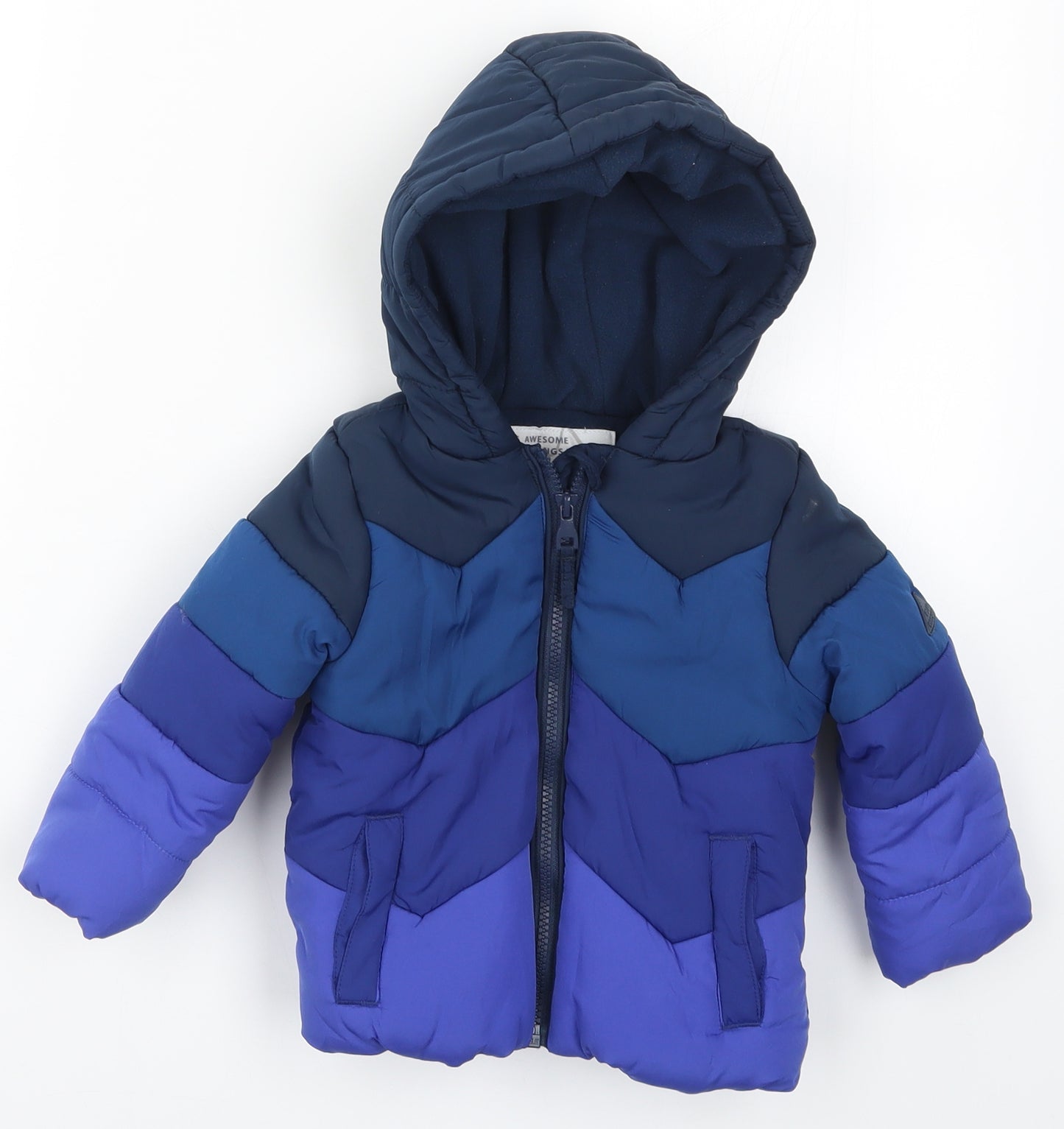 Mothercare Boys Blue Striped  Basic Coat Coat Size 12-18 Months
