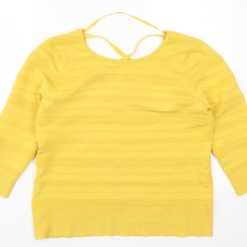Spease Womens Yellow Striped Rayon Pullover Jumper Size XL