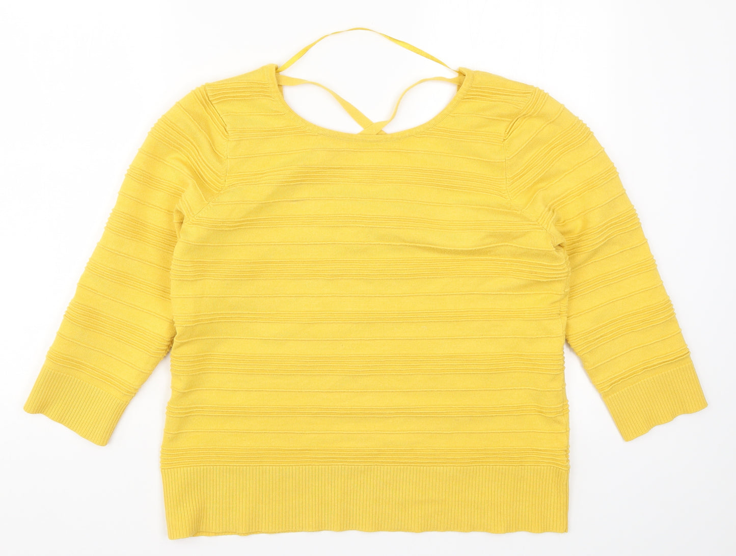 Spease Womens Yellow Striped Rayon Pullover Jumper Size XL