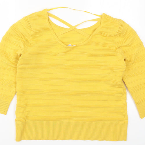 Spease Womens Yellow Striped Rayon Pullover Jumper Size XL