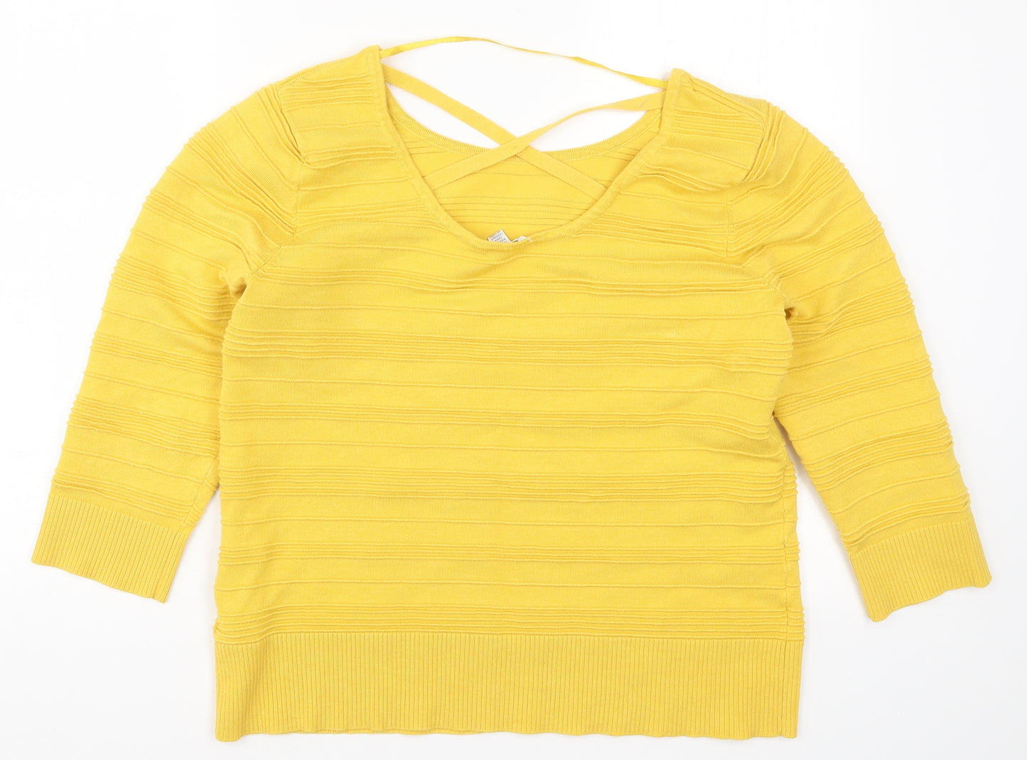 Spease Womens Yellow Striped Rayon Pullover Jumper Size XL