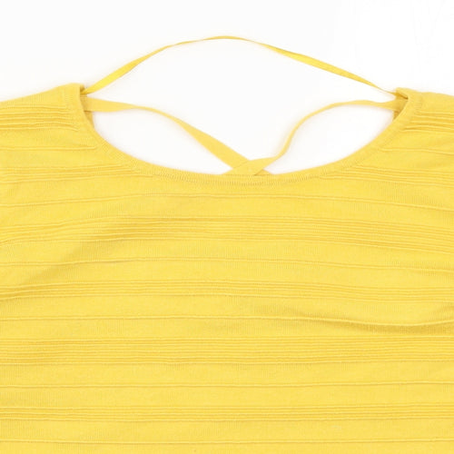 Spease Womens Yellow Striped Rayon Pullover Jumper Size XL