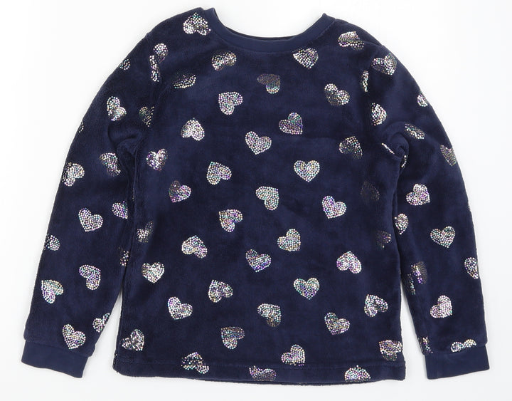 George Girls Blue Solid Top Pyjama Top Size 8-9 Years - Love Hearts