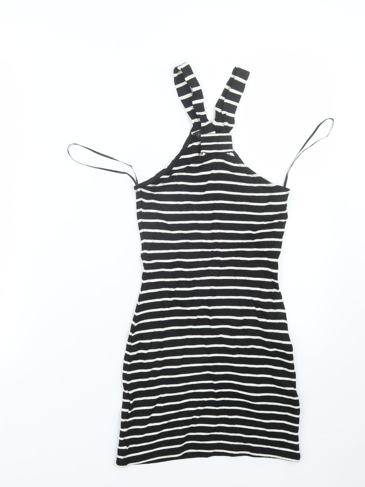 Topshop Womens Black Striped Mini Size 4