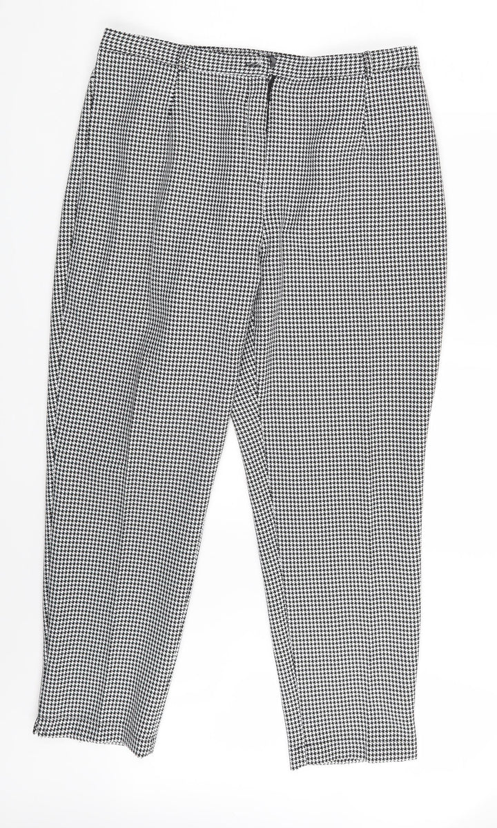 BASSINI Womens Black Houndstooth Chino Trousers Size 16 L27 in