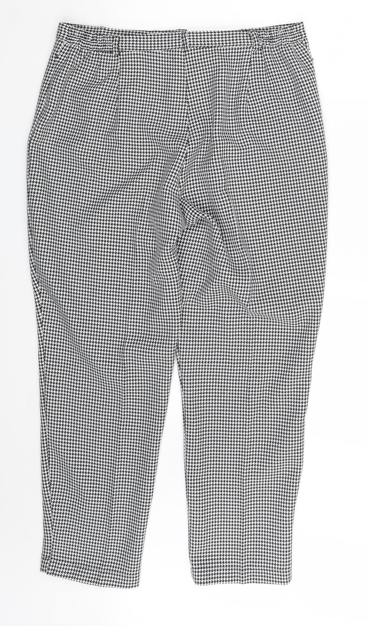 BASSINI Womens Black Houndstooth  Chino Trousers Size 16 L27 in