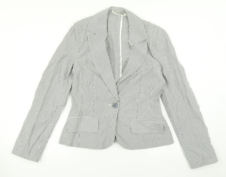 Elegance Womens Grey Striped Jacket Blazer Size 10