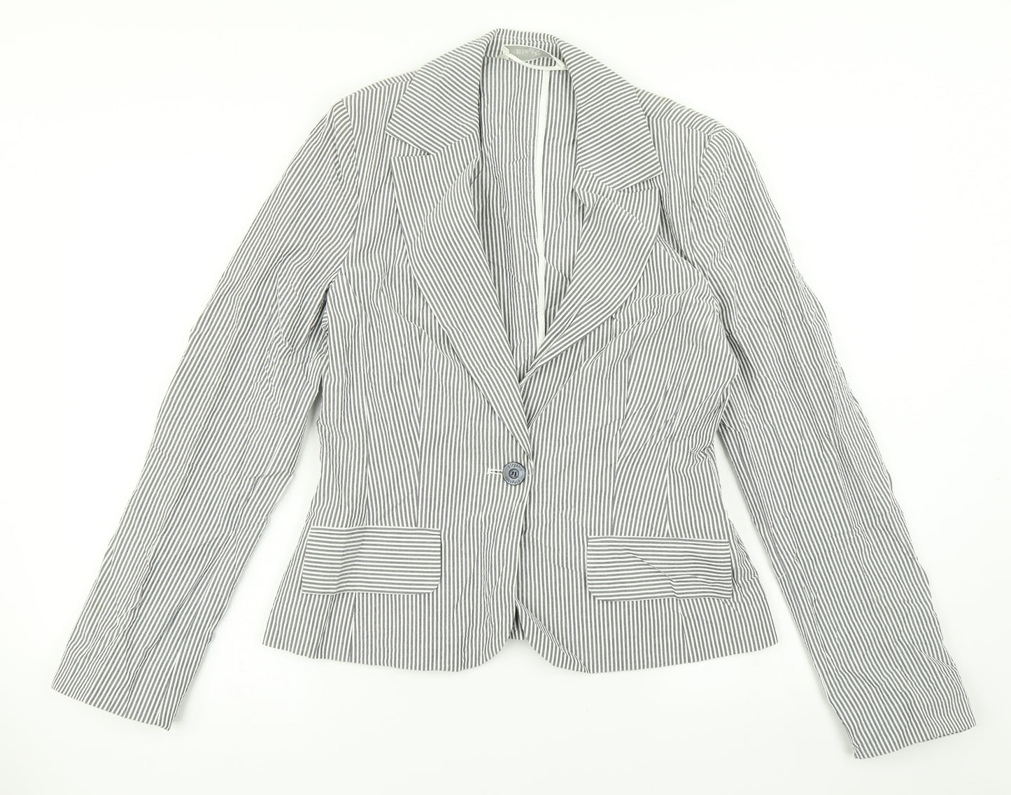 Elegance Womens Grey Striped  Jacket Blazer Size 10