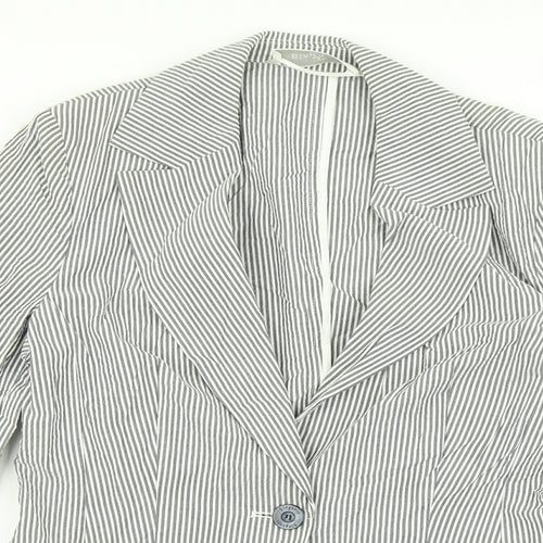 Elegance Womens Grey Striped  Jacket Blazer Size 10