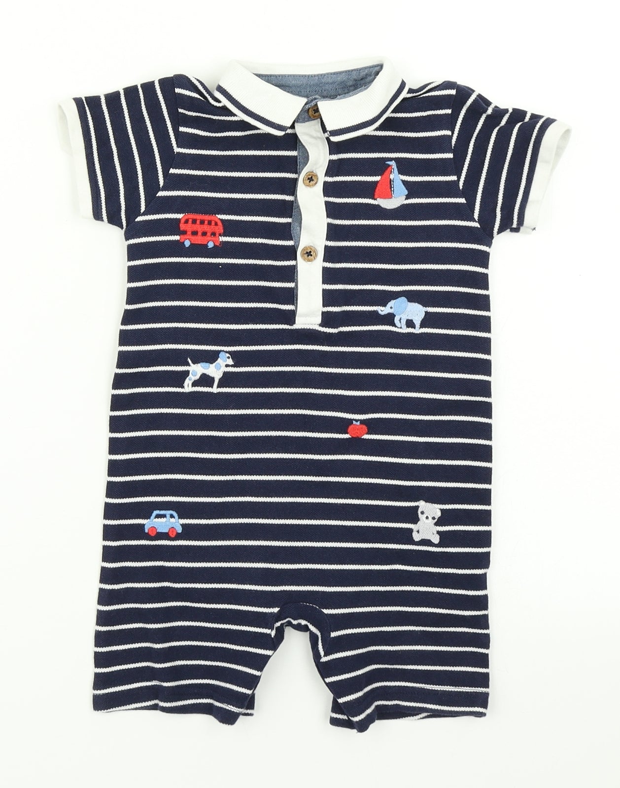 Little Nutmeg Boys Blue Striped  Romper One-Piece Size 12-18 Months